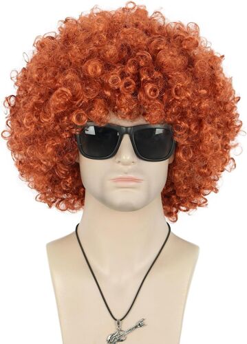 Kalanka-Perruque Afro Des Années 60 70 Et 80 Pour Adulte Unisexe Perruque Courte Bouclée Frisée Orange Cheveux Synthétique Disco Rocker Hippies Pour Carnaval Halloween Costume Déguisement Party
