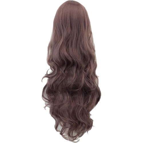 Tianyi-80cm Longue Perruque De Cosplay De Cheveux Naturels Bouclés Avec Une Frange Colorée Halloween Costume Party Perruques Pour Les Femmes (Violet Cendré)