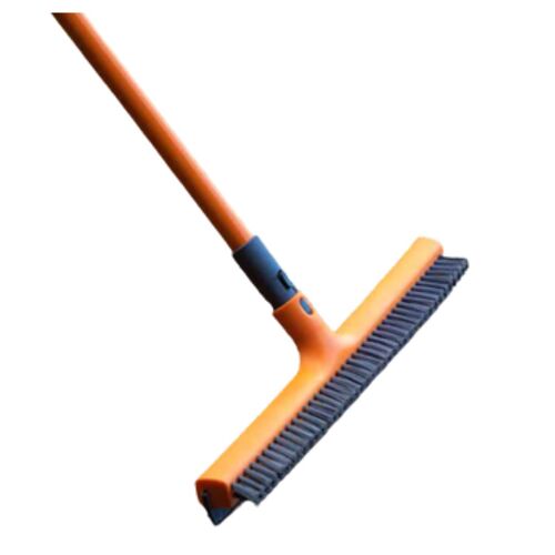 Balai 2 en 1 Raclette et Brosse dure | VENTEO | Raclette à eau de 42cm | Embout universel | Pour nettoyer vos vitres et fenêtres | Poils rigides | Orange | Manche extensible 82/142cm | PVC