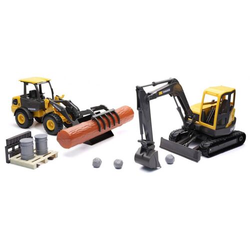 Volvo Set Pelleteuse Et Chargeur Avec Accessoires 1/18 Newray