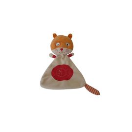 Doudou chat plat 26 cm – Oxybul – Orange écru rouge avec motif poisson – Comme neuf