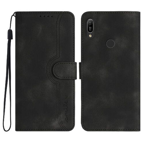 Compatible Avec Le Cas 2019 De Huawei Y6 Portefeuille Premium Pu Couverture D'aimant Intégré - Noir
