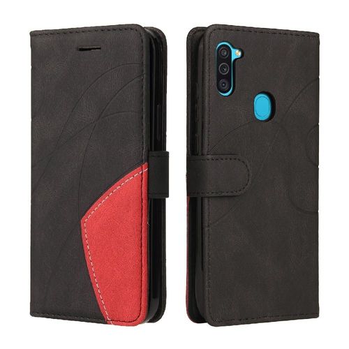 Étui Pour Samsung Galaxy M11 Couture À Deux Couleurs Coque Flip Folio En Cuir Pu Bicelle De Protection Avec Support De Fente Pour Carte - Noir