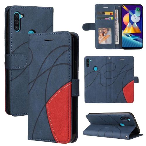 Étui Pour Samsung Galaxy M11 Bicelle De Protection Coque Flip Folio En Cuir Pu Couture À Deux Couleurs Avec Support De Fente Pour Carte - Bleu