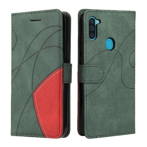 Étui Pour Samsung Galaxy M11 Bicelle De Protection Coque Flip Folio En Cuir Pu Couture À Deux Couleurs Avec Support De Fente Pour Carte - Vert