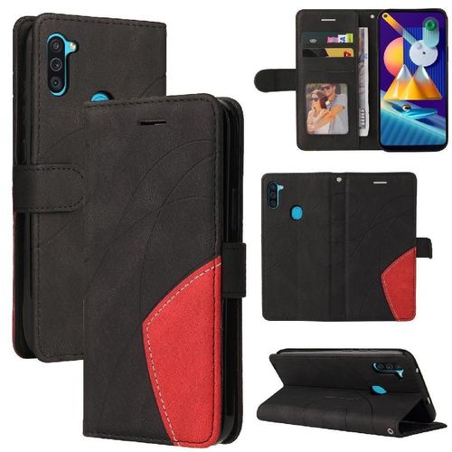 Étui Pour Samsung Galaxy M11 Bicelle De Protection Coque Flip Folio En Cuir Pu Couture À Deux Couleurs Avec Support De Fente Pour Carte - Noir