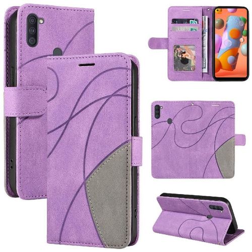 Étui Pour Samsung Galaxy M11 Bicelle De Protection Coque Flip Folio En Cuir Pu Couture À Deux Couleurs Avec Support De Fente Pour Carte - Violet