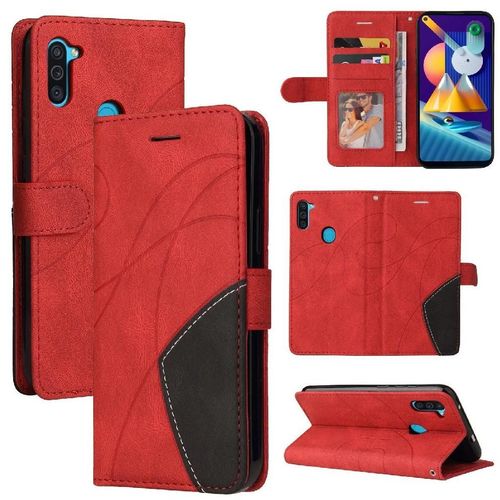Étui Pour Samsung Galaxy M11 Bicelle De Protection Coque Flip Folio En Cuir Pu Couture À Deux Couleurs Avec Support De Fente Pour Carte - Rouge
