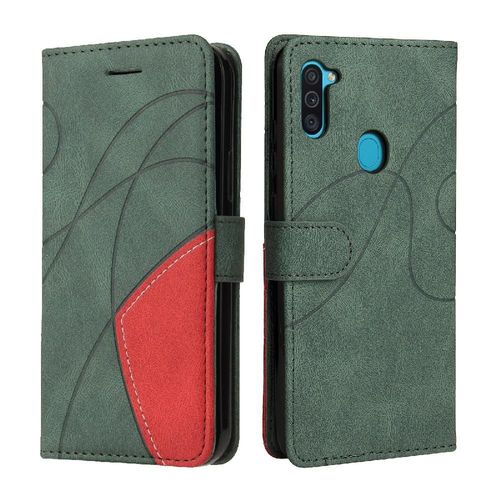 Étui Pour Samsung Galaxy M11 Couture À Deux Couleurs Coque Flip Folio En Cuir Pu Bicelle De Protection Avec Support De Fente Pour Carte - Vert