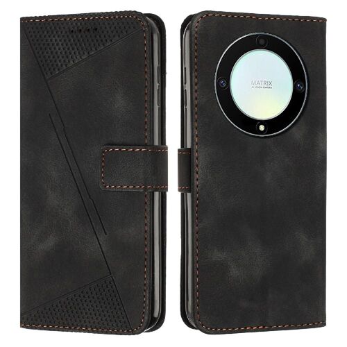 Étui Portefeuille Huawei Honor X9a 5g Compatible Protection Complète Insertion De Carte Cuir Pu Boucle Latérale Couverture Antichoc - Noir