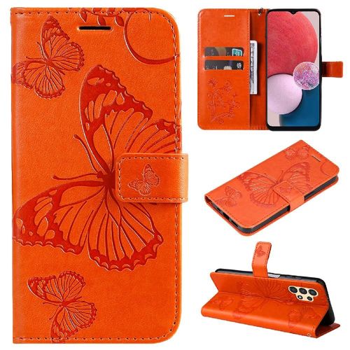 Étui Pour De Téléphone Samsung Galaxy A13 4g Flip Kickband Avec Support De Fente Pour Carte Couverture Magnétique Cuir Pu Couverture Antichoc - Orange