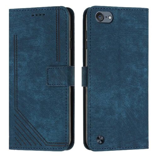 Étui Portefeuille Compatible Ipod Touch 7 (2019)/6 Touch5 Protection Complète Termes De La Ligne Pu Leatherbotanical Couverture Antichoc Insertion De Carte Boucle Latérale - Bleu