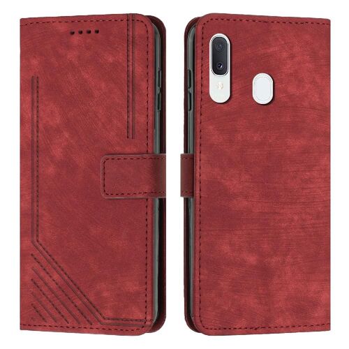 Coque Portefeuille Samsung A20/A30/M10s Compatible Termes De La Ligne Pu Leatherbotanical Boucle Latérale Couverture Antichoc Insertion De Carte Protection Complète - Rouge