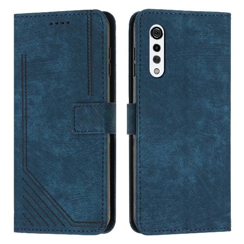 Compatible Lg G9/G900/Velours/Velours 5g Portefeuille Coque Boucle Latérale Termes De La Ligne Pu Leatherbotanical Insertion De Carte Couverture Antichoc Protection Complète - Bleu