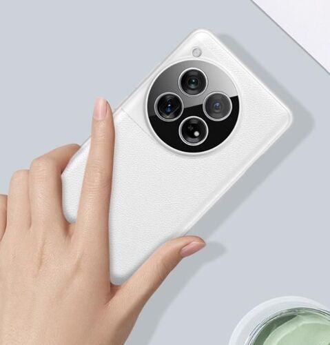 Coque pour Oneplus 12,boîtier de protection pour lentille en cuir vegan ultra mince,Blanc