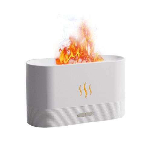 Humidificateur d'air compact à flamme ¿ Blanc, arrêt automatique, fonctionnement silencieux, réservoir de 200 ml, alimentation USB, idéal pour la maison et le bureau