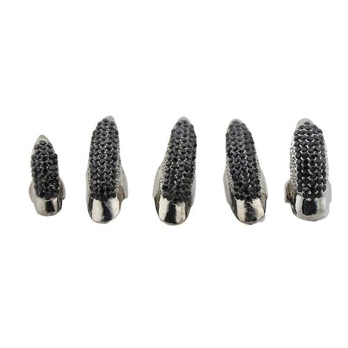 Lot De 5 Faux Ongles Unisexes Style Gothique Punk Avec Strass ¿ Motif Griffes D'aigle Et Dragon, 3 Tailles Disponibles 