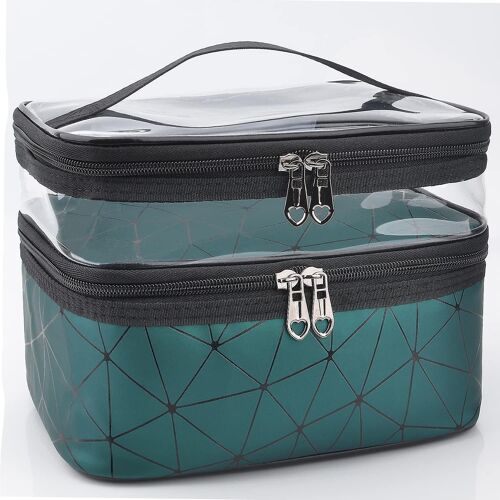 Trousse De Maquillage De Voyage Double Couche - Organiseur Cosmétique Résistant À L'eau Avec Fentes Pour Pinceaux Et Conception Facile À Nettoyer