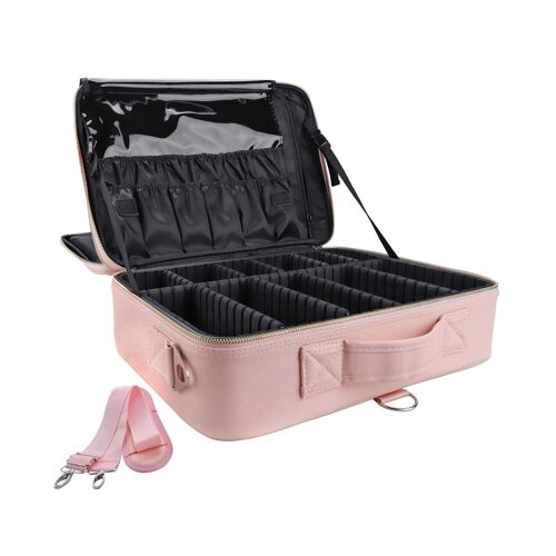Grande Trousse De Maquillage Rose ¿ Trousse De Voyage Avec Compartiments Réglables, Idée Cadeau Durable Et Élégante
