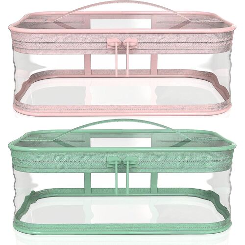 Trousses De Maquillage Transparentes Et Imperméables - Lot De 2 Trousses De Voyage Colorées Pour Cosmétiques Et Articles De Toilette - Durables Et Faciles À Nettoyer
