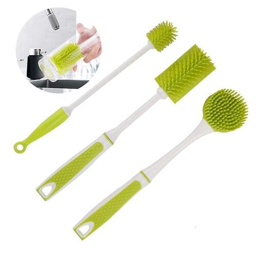 Ensemble De 3 Brosses De Cuisine En Silicone Pour Bouteilles, Poêles Et Vaisselle - Ergonomiques Et Faciles À Nettoyer
