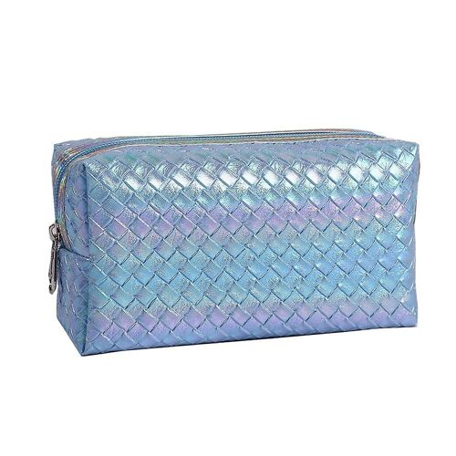 Élégant organiseur de maquillage à carreaux nacrés ¿ Trousse de rangement cosmétique grande capacité pour femmes