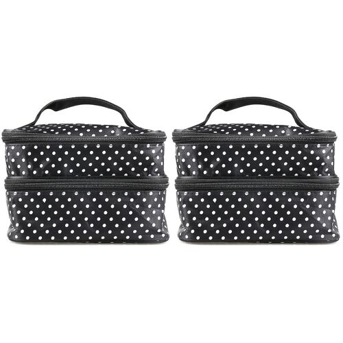 Ensemble Élégant De 2 Trousses De Maquillage À Pois - Organiseur À Double Fermeture Éclair Pour Voyage Et Maison - Trousse De Toilette Noire