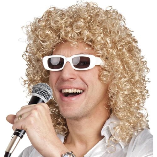 Perruque Adulte Chanteur Avec Lunettes, Cheveux Synthétiques Bouclés, Coiffure, Lunettes De Fête, Rock Star,