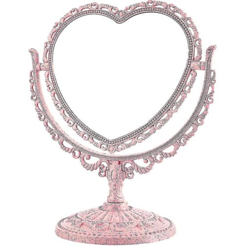 Miroir Cosmétique Double Face En Forme De Coeur ¿ Portable, Rotation À 360 Degrés, Cadeau Idéal Pour Les Amateurs De Beauté