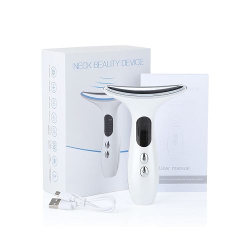 Appareil De Beauté Du Cou Avec Ems Et Luminothérapie Led 3 Couleurs Pour Raffermir Et Rajeunir La Peau - Rechargeable Par Usb