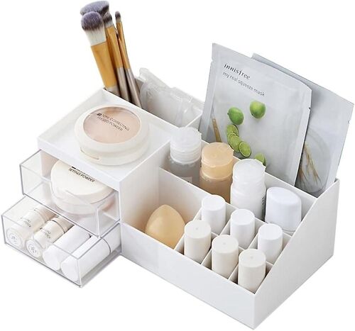 Organiseur de maquillage compact avec tiroirs : rangement élégant pour cosmétiques, soins de la peau et fournitures de bureau