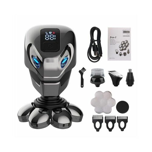Rasoir Électrique 5 En 1 Pour Une Tête Chauve Et Lisse ¿ Sans Fil, Étanche, Avec Écran Lcd Et Charge Rapide
