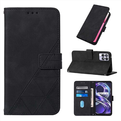 Étui Pour Realme 8i Cuir Pu Portefeuille Couverture Livre De Protection Flip Folio Titulaire De La Carte De Crédit - Noir