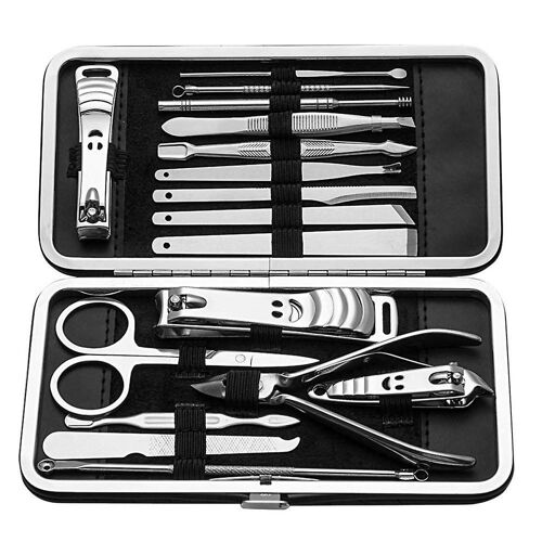 Coffret De Manucure Et Pédicure En Acier Inoxydable 17 Pièces Avec Étui De Voyage : Coupe-Ongles, Pince À Cuticules Et Plus Encore 