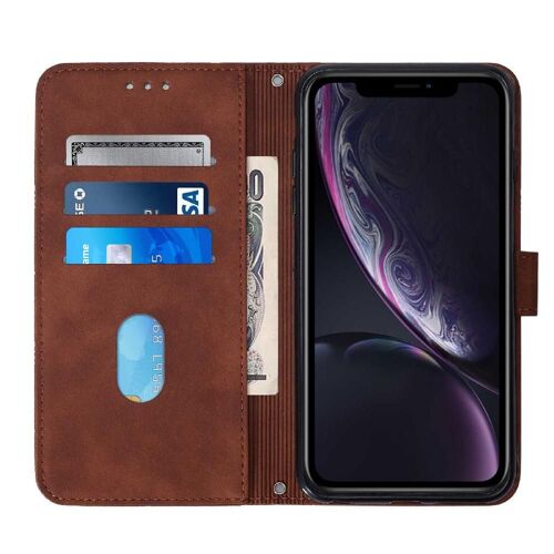 Étui Pour Iphone Xr Titulaire De La Carte De Crédit Portefeuille Couverture Livre De Protection Flip Folio Cuir Pu - Le Brun