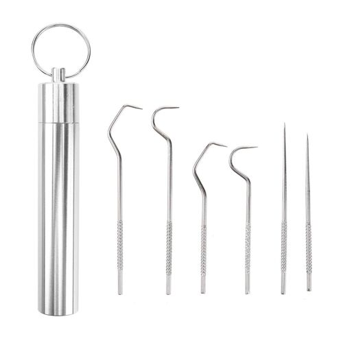 Ensemble De Cure-Dents En Acier Inoxydable De Qualité Supérieure - Outils D'hygiène Bucco-Dentaire Durables Avec Seau De Rangement Pour La Maison Et Les Voyages