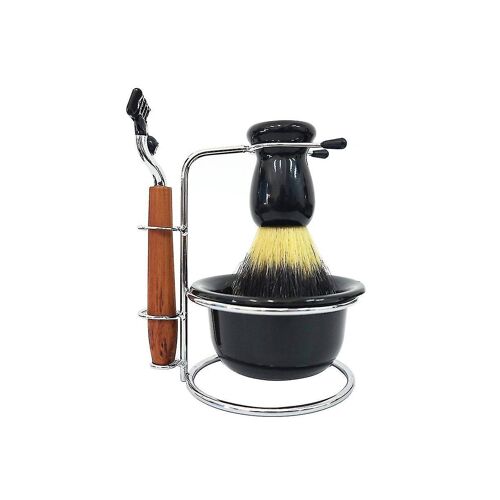 Kit De Rasage De Barbe Haut De Gamme En Acier Inoxydable 4 Pièces Avec Brosse, Bol Et Support - Cadeau Idéal Pour Homme