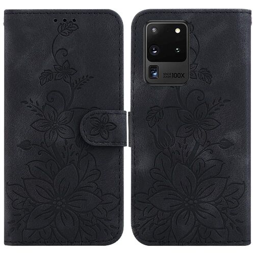 Compatible Avec Le Boîtier Samsung Galaxy S20 Ultra 5g Bicelle Portefeuille Lily En Relief Magnétique Titulaire De La Carte - Noir