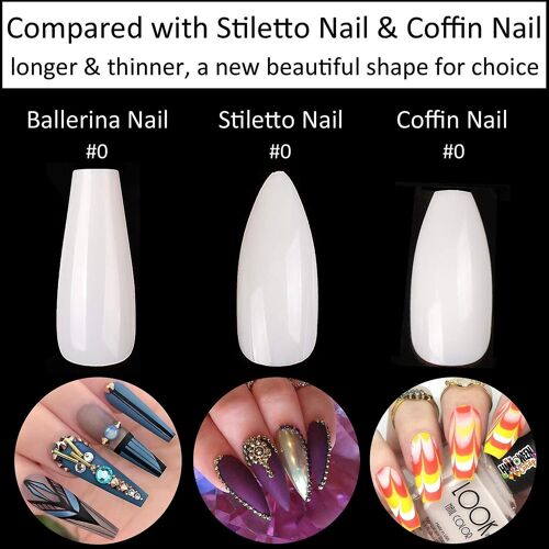 500 Faux Ongles Transparents Style Cercueil - Faux Ongles Longs De Style Ballerine En 10 Tailles Pour Nail Art Et Usage En Salon 