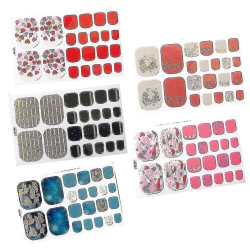 5 Feuilles D'autocollants 3d Vibrants Pour Ongles D'orteils - Modèles Tendance Pour Les Fêtes, Les Anniversaires Et Les Vacances - Nail Art Facile ! 