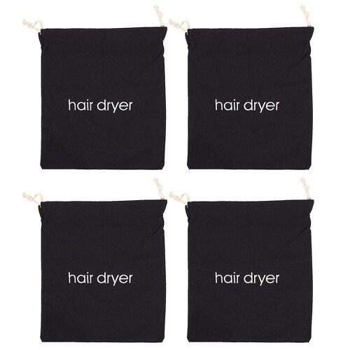 Lot de 4 sacs de rangement pour sèche-cheveux de voyage ¿ Pochettes à cordon durables pour sèche-cheveux et articles de toilette ¿ Noir