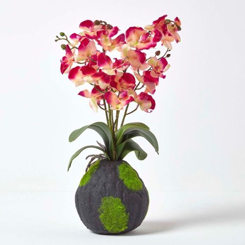 Grande Orchidée artificielle rose en motte effet mousse 60 cm