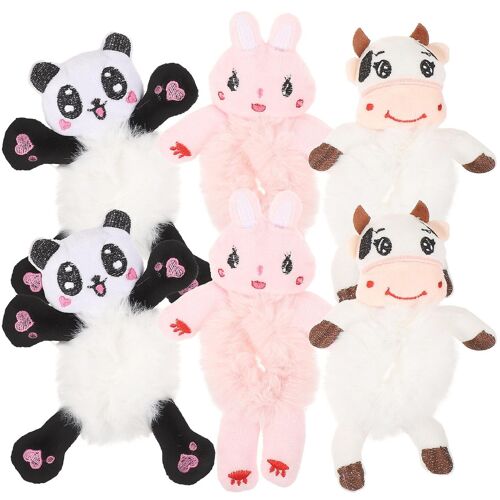 Lot De 6 Chouchous En Peluche Pour Filles, Motifs Lapin, Panda Et Vache Laitière