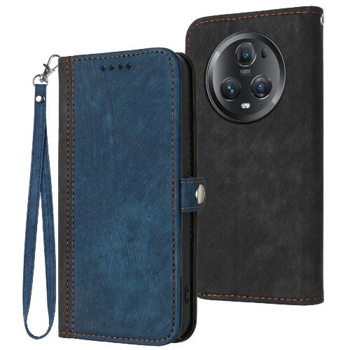 Étui Pour De Téléphone Huawei Honor Magici 5 Pro Portefeuille Protecteur Band Fermeture Magnétique En Cuir Pu Livre Flip Folio Avec Support De Fente Pour Carte - Bleu