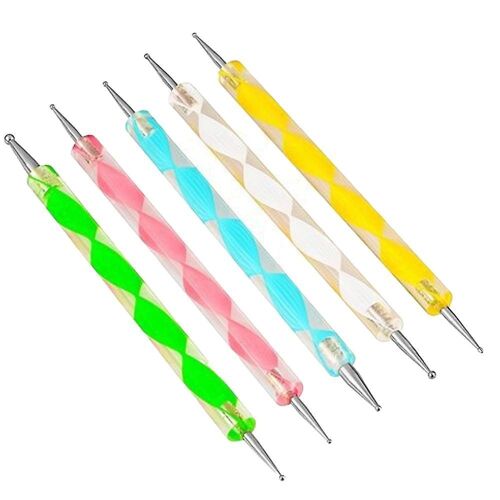 Kit De Stylos À Pointiller Double Pointe Pour Nail Art Haut De Gamme : 5 Pinceaux À Pointiller Pour Marbrures Et Motifs Strass