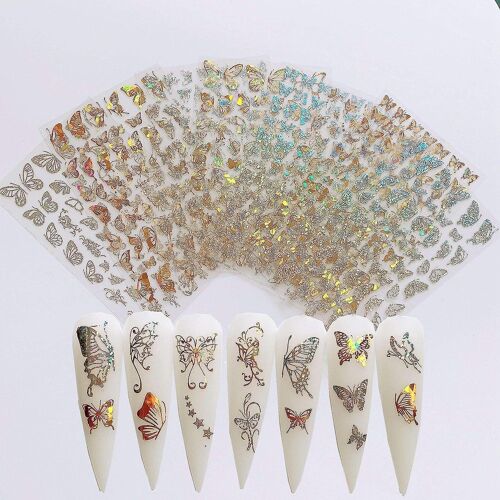 8 Feuilles D'autocollants Adhésifs Pour Nail Art Laser Or Et Argent Pour De Superbes Designs Diy - Application Facile Et Finition Longue Durée 