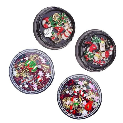 4 Boîtes De Strass Pour Nail Art De Noël ¿ Motifs 3d Pour Manucure Et Tatouages D'ongles Festifs