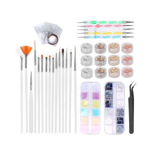 Ensemble D'outils De Nail Art Haut De Gamme : Pinceaux, Stylos À Pointiller, Strass Et Feuilles Pour Des Ongles Époustouflants