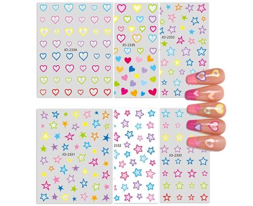 18 Feuilles D'autocollants 3d Pour Nail Art, Étoiles Et Coeurs, Pour Des Créations D'ongles Originales Et Créatives.