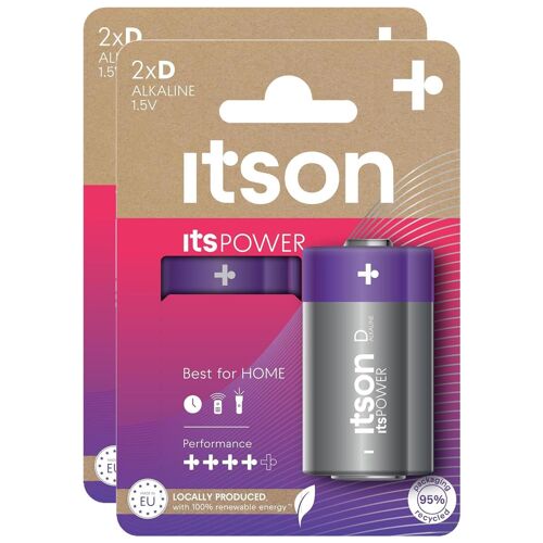 ITSON Lot de 2 Packs de 2 Piles Alcalines LR20/D 1,5V ItsPOWER